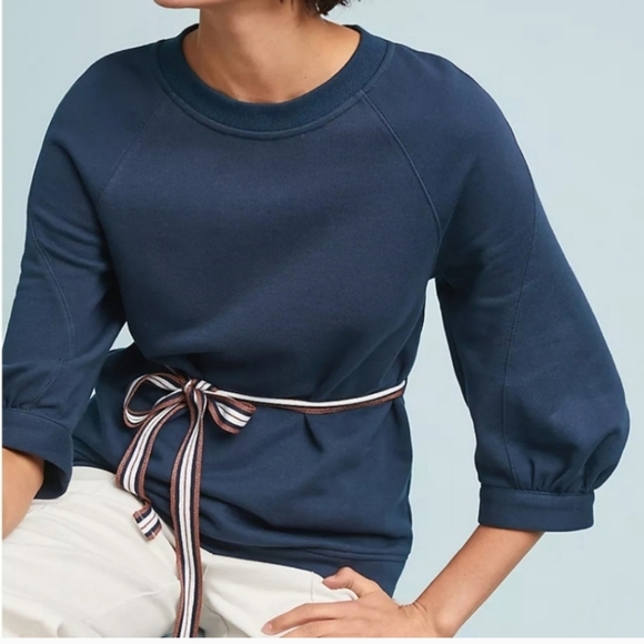 Anthropologie Tops - Anthropologie, New, Current Air Elle Navy Belted Sweatshirt Pullover, Size XL